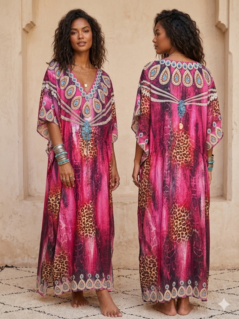 ASA Kaptans Pink Jewel-Print Kaftan
